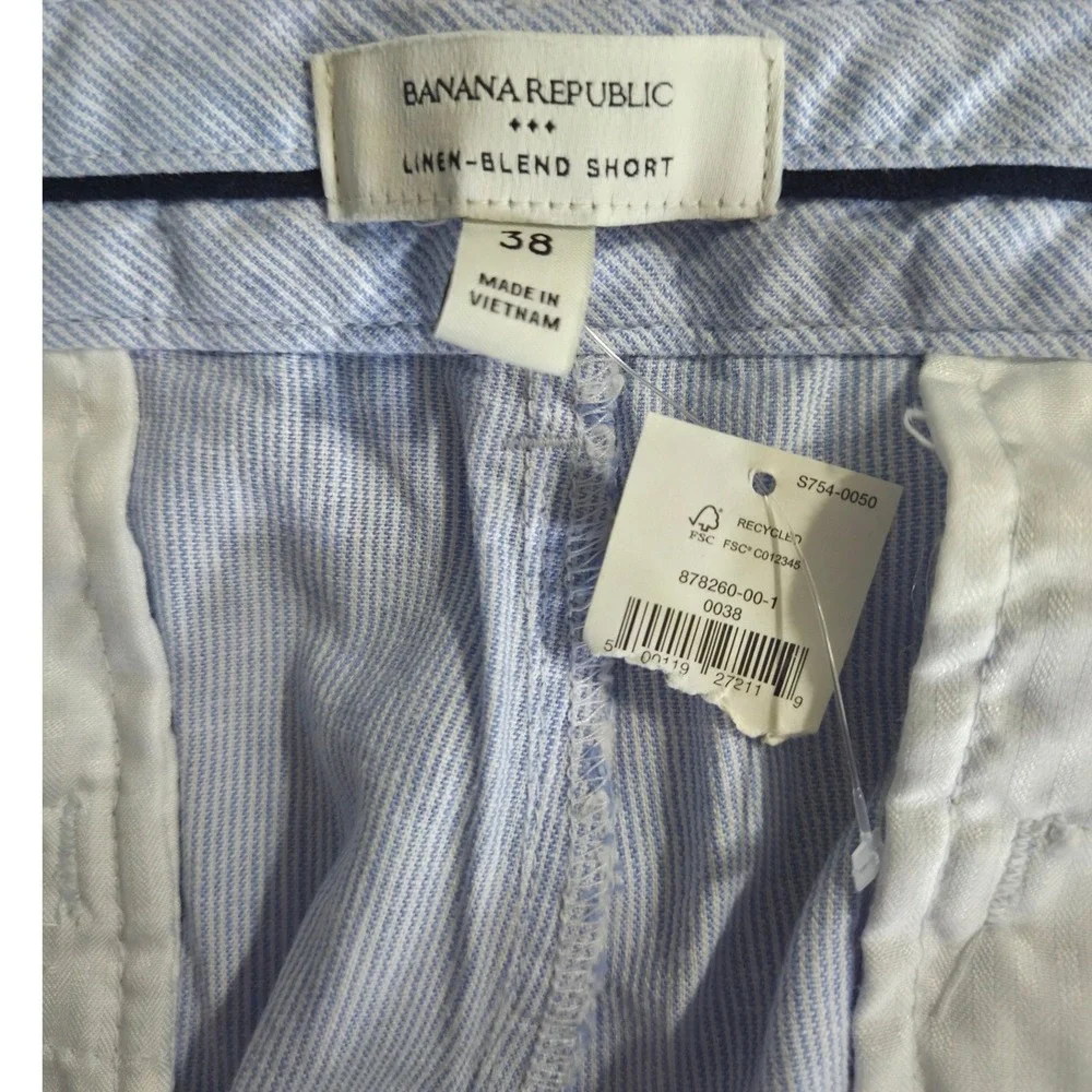 Banana Republic Mens 38 Blue White Striped Linen Blend Chino Shorts 878260-00-1